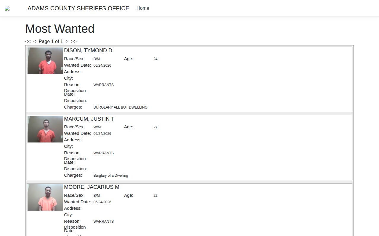 Adams County Sheriff’s Most Wanted official wanted-list interface