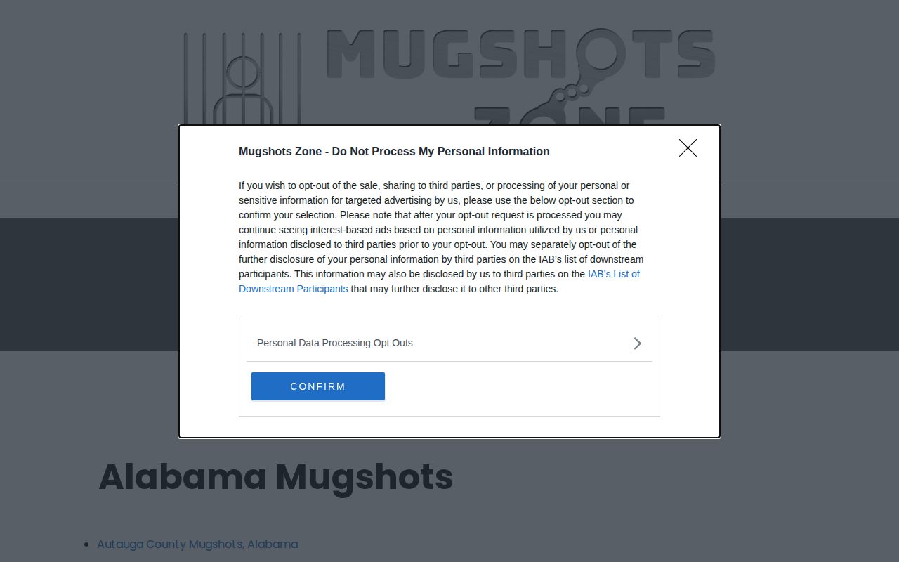 Mugshots.zone Mississippi directory showing Adams County coverage gap
